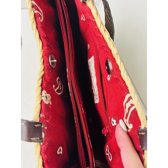 Cappelli Straworld Shoulder Bag Snap Closure Red Lined Zip Pocket - Picture 9 of 11